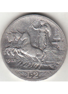 1912 2 Lire Quadriga Veloce Circolata Vittorio Emanuele III